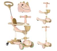 Twinly Trottinette évolutive pour Enfants 3 en 1 DINLY, Multifonctionnel, Coureurs, Trottinette pour Enfant, Scooter avec Casque de 1 à 6 Ans + Fonction vélo d'équilibre LED - 30kg (Rose)