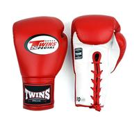 Twins Special BGLL1 Gants de boxe en cuir, fermeture à lacets, pour Muay Thai, boxe, kickboxing et MMA, compétition, entraînement et sparring (rouge/blanc, 283,5 g)