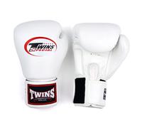 Twins Special BGVL4 - Gants de boxe en cuir, fermeture auto-agrippante, pour Muay Thai, boxe, kickboxing et MMA, entraînement et sparring (blanc, 453,6 g)