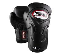 Twins Special BGVL6 Gants de boxe en cuir à manches longues, fermeture pour Muay Thai, boxe, kickboxing, MMA et sparring (noir/noir, 473,6 g)