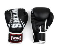 Twins Special FBGVDM3-TW6 Gants de boxe en cuir synthétique, fermeture pour Muay Thai, boxe, kickboxing, MMA et sparring (noir, 340,2 g)