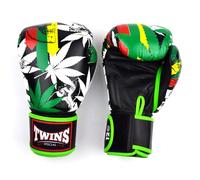 Twins Special FBGVL4 Gants de boxe en cuir avec motif imprimé, fermeture pour Muay Thai, boxe, kickboxing, MMA et sparring (herbe, 414 g)