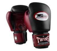 Twins Special Gants de Boxe BGVL3 - Cuir - pour MMA, Kickboxing, Muay-thaï - Sparring et Entraînement - Noir/Bordeaux - 14 oz
