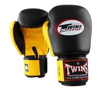 Twins Special Gants de Boxe BGVL3 - Cuir - pour MMA, Kickboxing, Muay-thaï - Sparring et Entraînement - Noir/Jaune - 12 oz