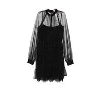 Twinset - Abito corto plumetis c/sottoveste pizzo e cintura - Femme - Robes - Noir - Taille: 38 FR
