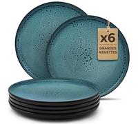 Twinzee 6 Grandes Assiette Azur - Compatible Micro-onde - Assiettes Service de Table Riviera Collection