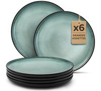 Twinzee 6 Grandes Assiette Sage - Compatible Micro-onde - Assiettes Service de Table Riviera Collection