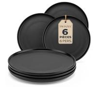 Twinzee - Collection Ebony - Set d' Assiettes à Dessert Gres Noir, 6 Pièces - Compatible Micro-onde et Lave-Vaiselle - Vaisselle et Arts de la Table