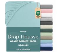 Twinzen Drap Housse 140x190 / 200 Bonnet 35 cm pour Matelas Épais - 100% Polyester Microfibre Brossée - Aqua, Certifié Oeko Tex, Drap Housse avec Élastique Complet