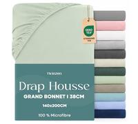 Twinzen Drap Housse 140x190 / 200 Bonnet 35 cm pour Matelas Épais - 100% Polyester Microfibre Brossée - Vert Clair, Certifié Oeko Tex, Drap Housse avec Élastique Complet