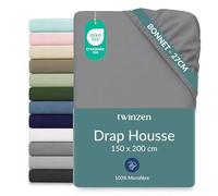 Twinzen Drap Housse 150x200 cm avec Bonnet 30cm, Anthracite, Oeko-Tex