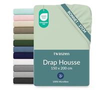 Twinzen Drap Housse 150x200 cm avec Bonnet 30cm, Vert Clair, Oeko-Tex