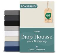 Twinzen Drap Housse 180x200 cm Premium, Coton avec 5% Elasthanne - Bonnet Profond 40cm pour Matelas Épais/Boxspring - Beige - Oeko-Tex