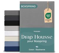 Twinzen Drap Housse 180x200 cm Premium, Coton avec 5% Elasthanne - Bonnet Profond 40cm pour Matelas Épais/Boxspring - Gris - Oeko-Tex