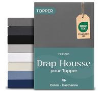 Twinzen Drap Housse 180x200 cm Premium pour Surmatelas, Coton avec 5% Elasthanne - Bonnet 18cm pour Surmatelas - Anthracite - Oeko-Tex