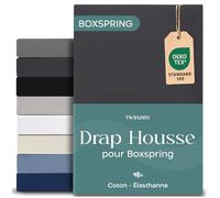 Twinzen Drap Housse 200x200cm Premium, Coton avec 5% Elasthanne - Bonnet Profond 40cm pour Matelas Épais/Boxspring - Gris foncé - Oeko-Tex