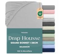 Twinzen Drap Housse 80x190 / 200 Bonnet 35 cm pour Matelas Épais - 100% Polyester Microfibre Brossée - Gris, Certifié Oeko Tex, Drap Housse avec Élastique Complet