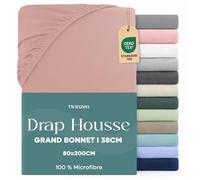 Twinzen Drap Housse 80x190 / 200 Bonnet 35 cm pour Matelas Épais - 100% Polyester Microfibre Brossée - Rose, Certifié Oeko Tex, Drap Housse avec Élastique Complet