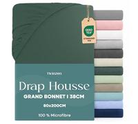 Twinzen Drap Housse 80x190 / 200 Bonnet 35 cm pour Matelas Épais - 100% Polyester Microfibre Brossée - Vert pétrole, Certifié Oeko Tex, Drap Housse avec Élastique Complet