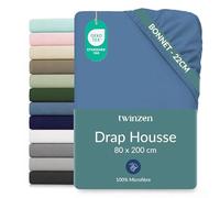 Twinzen Drap Housse 80x200 /80x190 cm Enfant avec Bonnet 25cm, Bleu