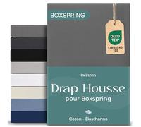 Twinzen Drap Housse 90x200 cm Premium, Coton avec 5% Elasthanne - Bonnet Profond 40cm pour Matelas Épais/Boxspring - Anthracite - Oeko-Tex