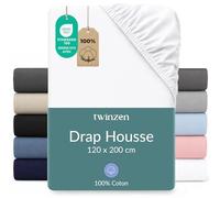 Twinzen Drap Housse Coton Jersey 120x200 Blanc Bonnet 30 cm