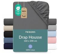 Twinzen Drap Housse Coton Jersey 160x200 Anthracite Bonnet 30 cm