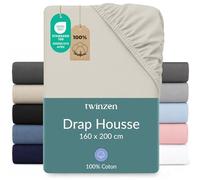 Twinzen Drap Housse Coton Jersey 160x200 Beige Bonnet 30 cm