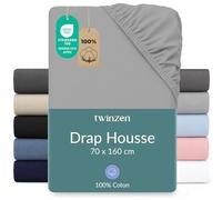 Twinzen Drap Housse Coton Jersey 70x160 Gris Bonnet 15 cm | Confort durable · Respirant · Élastique tout autour · Lavable à 60°C · Certifié OEKO-TEX