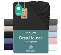 Twinzen Drap Housse Coton Jersey 70x160 Noir Bonnet 15 cm | Confort durable · Respirant · Élastique tout autour · Lavable à 60°C · Certifié OEKO-TEX