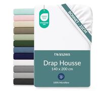 Twinzen Drap Housse Microfibre 140x200 Blanc Bonnet 25 cm