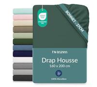 Twinzen Drap Housse Microfibre 160x200 Vert Bonnet 25 cm