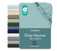 Twinzen Drap Housse Microfibre 180x200 Aqua Bonnet 25 cm