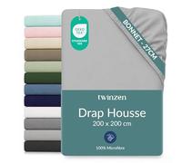 Twinzen Drap Housse Microfibre 200x200 Gris Bonnet 25 cm