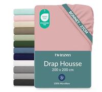 Twinzen Drap Housse Microfibre 200x200 Rose Bonnet 25 cm
