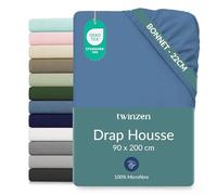 Twinzen Drap Housse Microfibre 90x200 Bleu Bonnet 25 cm