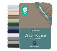 Twinzen Drap Housse Microfibre 90x200 Lin Bonnet 25 cm
