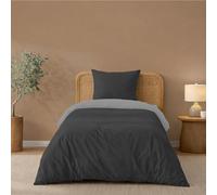 Twinzen Housse De Couette 140x200 cm Réversible, avec 1 Taie Oreiller 65x65 cm, Gris Foncé/Gris Clair - Parure de Lit 140x200 en Microfibre - Oeko-Tex