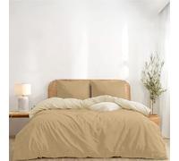 Twinzen Housse De Couette 200x200 cm Réversible, avec 2 Taie Oreiller 50x70 cm, Beige/Sable - Parure de Lit 200x200 en Microfibre - Oeko-Tex