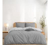 Twinzen Housse De Couette 220x240 cm Réversible, avec 2 Taie Oreiller 50x70 cm, Gris Clair/Blanc - Parure de Lit 220x240 Adulte en Microfibre - Oeko-Tex