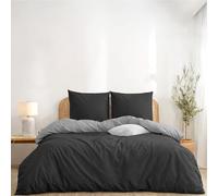 Twinzen Housse De Couette 240 X 260 cm Réversible, avec 2 Taie Oreiller 65x65 cm, Gris Foncé/Gris Clair - Parure de Lit 240 x 260 en Microfibre - Oeko-Tex