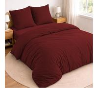 Twinzen Parure de lit 140x190-4 pièces - Housse de Couette 220x240 cm, Drap Housse 140x190 cm avec 2 taies d’Oreiller 65x65 cm - Microfibre brossée, Oeko-Tex - Bordeaux
