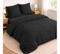 Twinzen Parure de lit 180x200-4 pièces - Housse de Couette 240x260 cm, Drap Housse 180x200 cm avec 2 taies d’Oreiller 65x65 cm - Microfibre brossée, Oeko-Tex - Noir