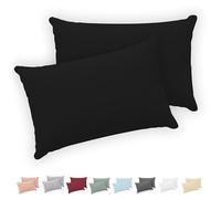 Twinzen® Taie Oreiller 40x60 (Lot de 2) - 100% Coton Jersey 150 GSM - Noir - Taie d'oreiller 40x60 - Housse de Coussin avec Fermeture Éclair - Certifié Oeko-Tex