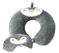 twirush Coussin de voyage en forme de U en mousse à mémoire de forme - En forme de pingouin - Pour adultes et enfants - Avec masque de sommeil mignon - Pour voiture, train, bureau, maison - Gris