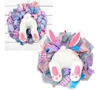 TWISAXC Décorations de printemps Couronne de Pâques colorée avec lapin,B | porte d'entrée Couronnes de Pâques pour porte d'entrée Décorations de avec lapin