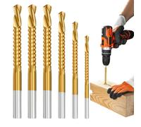Twist Drill Bit Set, 6 Piece Titanium Coated Round Shank Serrated Drill Bit | Twist Drill Bits, Titanium Coated Serrated Design, Smooth Cutting and Efficient Drilling, Suitable for Wood Metal Home