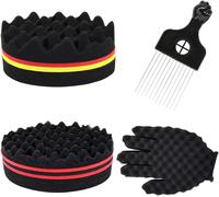 Twist Hair 4 Pieces Sponge Afro Hair Sponge Twist Curl Brush Curl Sponge Comb Afro Metal Twist Comb and Sponge Gloves Hair Styling Tool for Kinky Hair