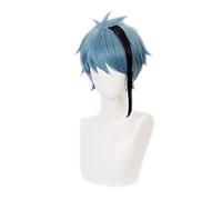 Twisted-Wonderland Floyd Jade Black Bleu Mixed Short Heat Resistant Synthétique Cheveux Carnival Halloween Cosplay Wig + Wig Cap Jade