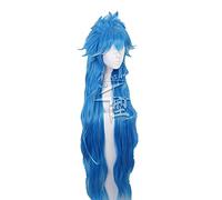 Twisted Wonderland Idia Perruque longue bouclée bleue avec bonnet de perruque en cheveux synthétiques pour fête d'Halloween pour filles et femmes